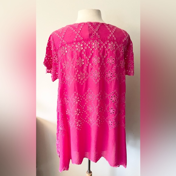 JOHNNY WAS FUCHSIA EYELET BOHEMIAN TUNIC TOP SIZE MEDIUM - Picture 10 of 11